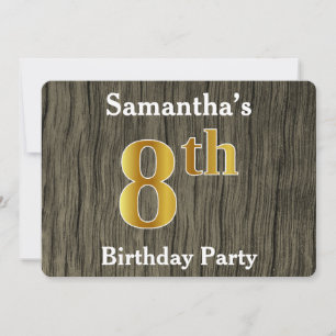 Invitation Rustique, Faux Gold 8e fête d'anniversaire; Nom pe