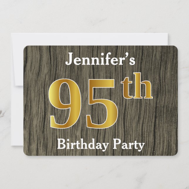 Invitation Rustique, Faux Gold 95e fête d'anniversaire; Nom p (Devant)