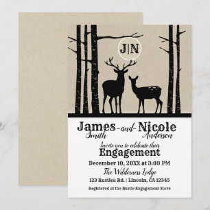 Invitation Rustique Femelle Femelle Biche Cerf Bouleau Noir F
