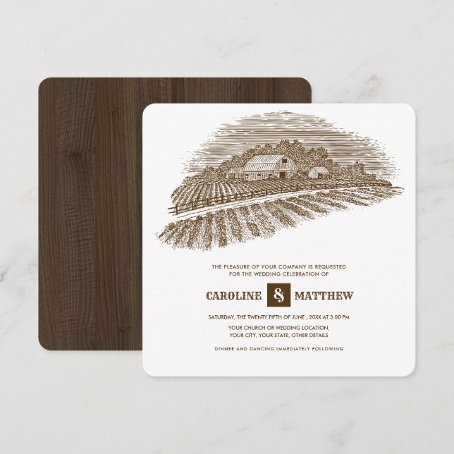 Invitation Rustique | Ferme | Mariage en bois de grange (Devant / Derrière)