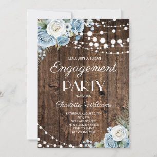 Invitation Rustique Fête de Fiançailles aux Fleurs Bleu Pouss