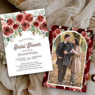 Invitation Rustique Fête de Mariage Florale Photo Marsala