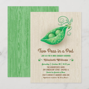 Invitation Rustique Fête de Naissance Jumeaux Deux Petits Poi