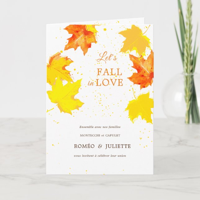Invitation Rustique Feuille d'automne Mariage français (Devant)
