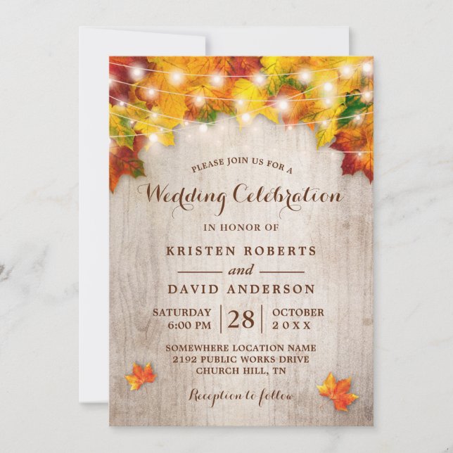 Invitation Rustique Feuilles d'automne Mariage de automne des (Devant)