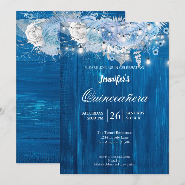 Invitation Rustique Fleurs pour Quinceañera (Devant / Derrière)