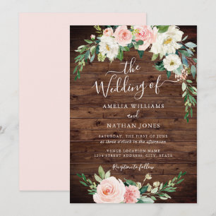 Invitation Rustique Floral Blush Gold Wreath Mariage