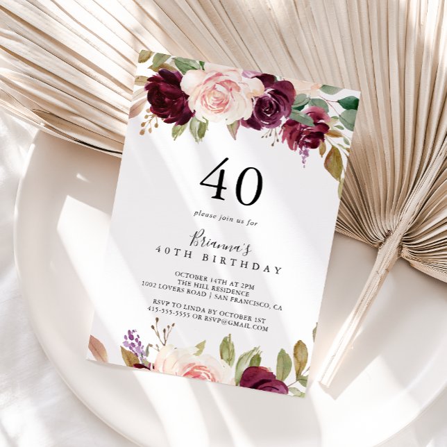 Invitation Rustique Floral Botanique 40ème anniversaire (Créateur téléchargé)