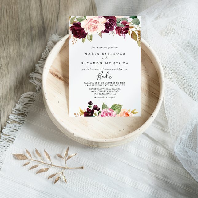 Invitation Rustique Floral & Botanique Feuillage Mariage espa (Créateur téléchargé)