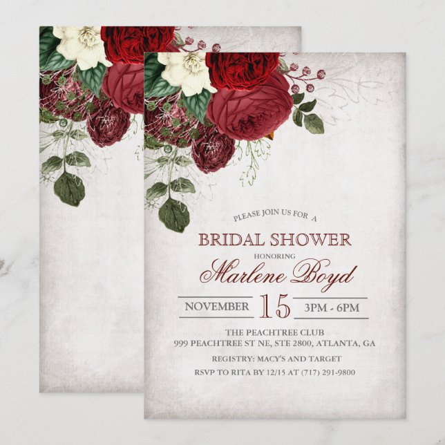 Invitation Rustique Floral Bridal (Devant / Derrière)