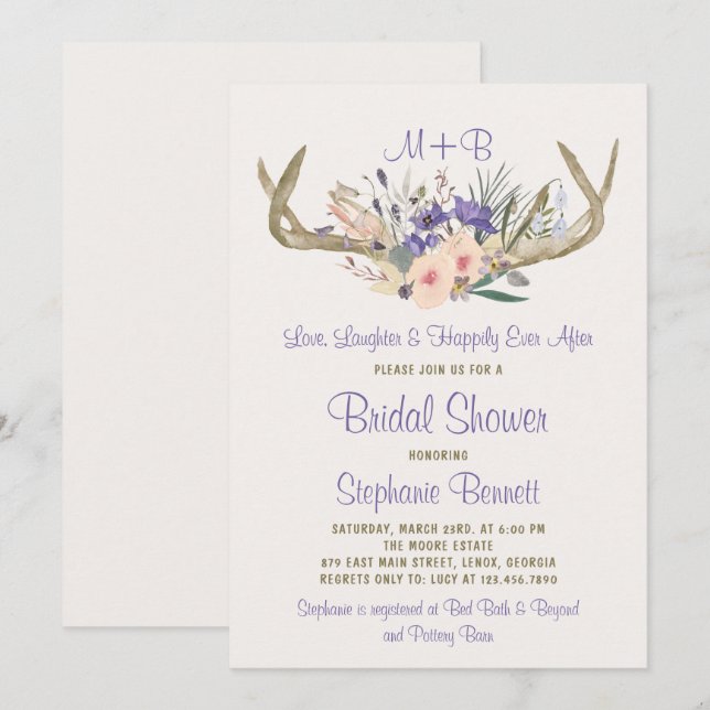 Invitation Rustique Floral Bridal (Devant / Derrière)