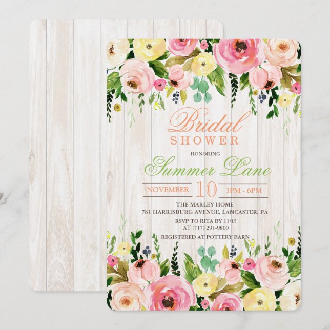 Invitation Rustique Floral Bridal (Devant / Derrière)