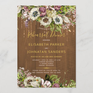 Invitation Rustique floral chic grange bois automne dîner de