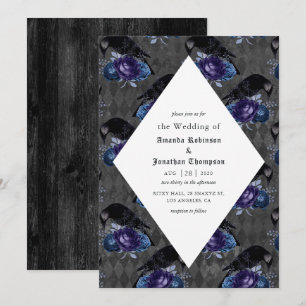 Invitation Rustique Floral Corbeau Mariage gothique