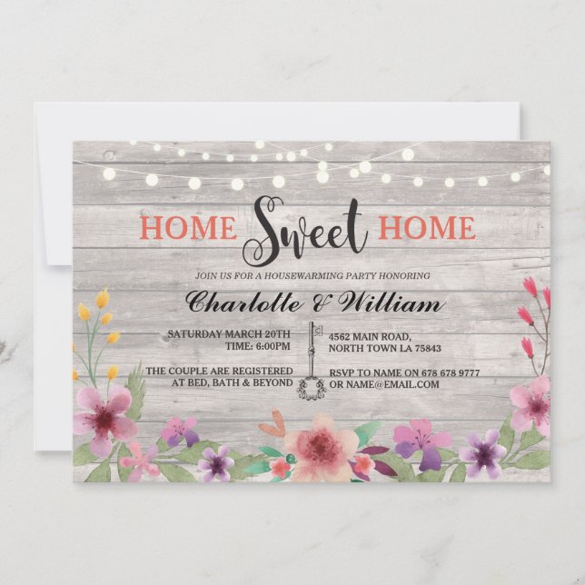 Invitation rustique floral de pendaison de (Devant)