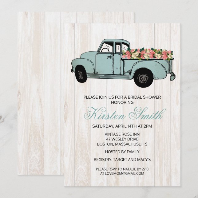 Invitation Rustique Floral Fête des mariées Truck (Devant / Derrière)
