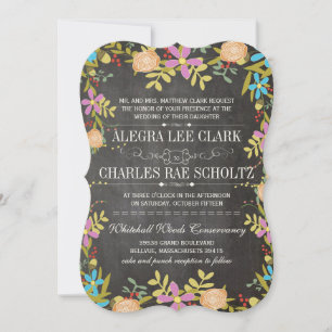 Invitation Rustique Floral Garland Chalkboard Mariage