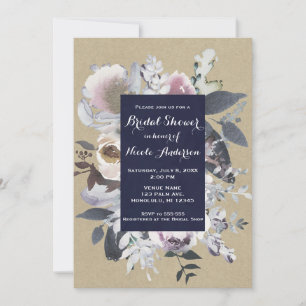 Invitation Rustique Floral Glam Marine Kraft Fête des mariées