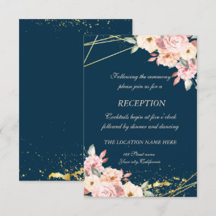 Invitation Rustique Floral Gold Navy Blue Wedding Réception