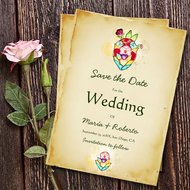 Invitation Rustique Floral Heart Mariage Mexicain Enregistrer (Créateur téléchargé)