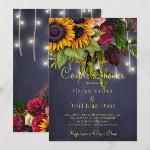 Invitation Rustique floral marine bordeaux douche couple d'hi