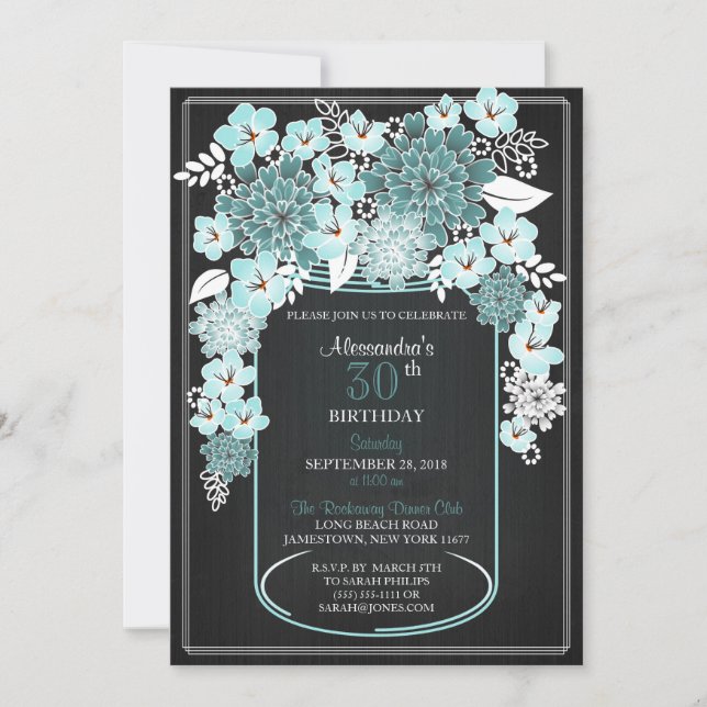 Invitation Rustique Floral Mason Jar Chalkboard Anniversaire  (Devant)