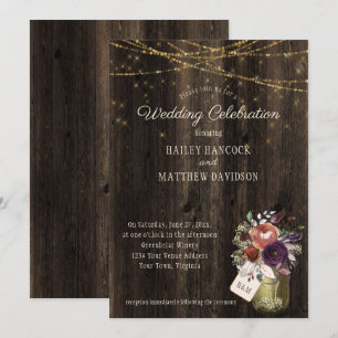 Invitation Rustique Floral Mason Jar Gold String Mariage
