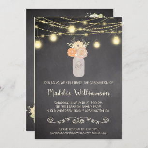 Invitation Rustique Floral Mason Jar Lights Graduation Party