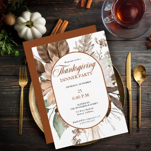 Invitation Rustique Floral Muet Tonalités Thanksgiving Dîner