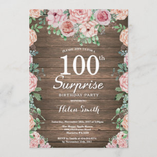 Invitation Rustique Floral Peonies rose Surprise 100e anniver