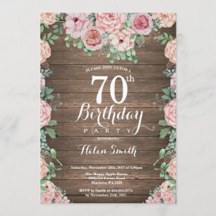 Invitation Rustique Floral Pink Peonies 70e anniversaire