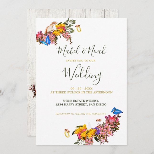 Invitation Rustique Floral Protea Cockatoo Mariage durable (Devant / Derrière)