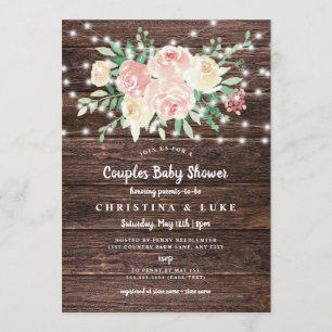 Invitation Rustique Floral String Lumières fille baby shower