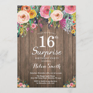 Invitation Rustique Floral Surprise 16e anniversaire Invitati
