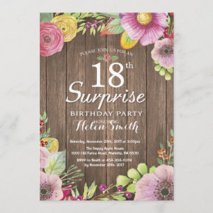 Invitation Rustique Floral Surprise 18e anniversaire Invitati