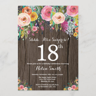 Invitation Rustique Floral Surprise 18e anniversaire Invitati