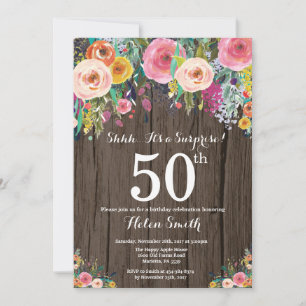 Invitation Rustique Floral Surprise 50e anniversaire Invitati