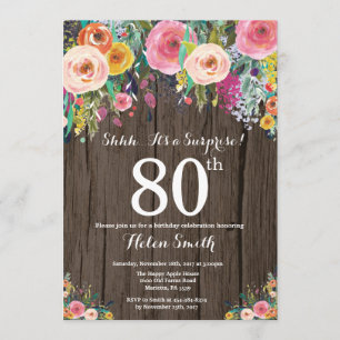 Invitation Rustique Floral Surprise 80e anniversaire Invitati