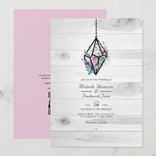 Invitation Rustique Floral Terrarium QR Code Jardin Mariage