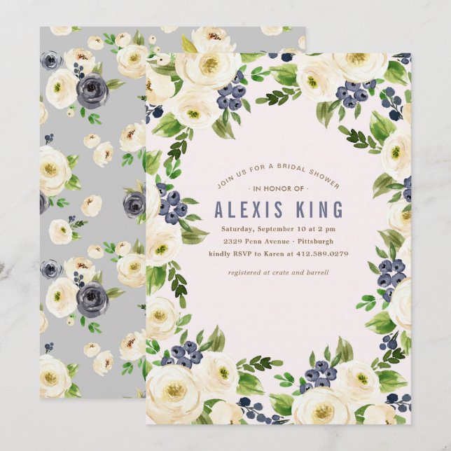 Invitation Rustique Floral Wreath Bridal (Devant / Derrière)