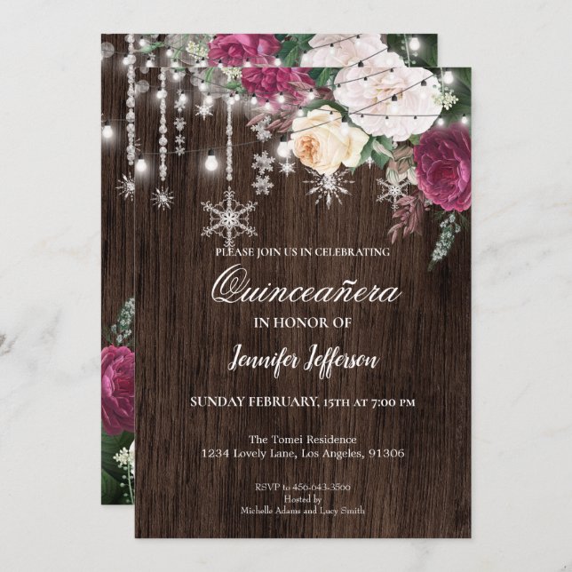 Invitation Rustique Florale pour Quinceañera (Devant / Derrière)