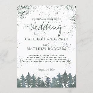 Invitation Rustique Forêt Verte Neige Mariage d'hiver