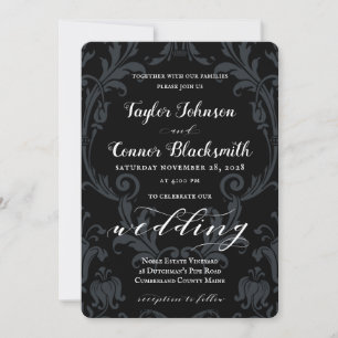 Invitation Rustique forgeron calligraphie noir Mariage damass