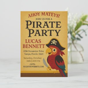 Invitation Rustique Gold Nautical Pirate Parrot Anniversaire
