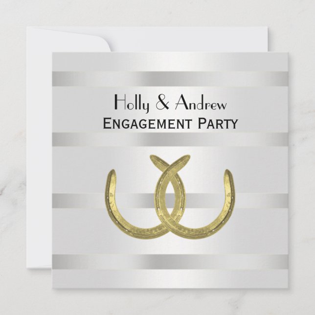 Invitation Rustique Golden Horseshoe Silver Wht Fiançailles (Devant)