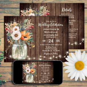 Invitation Rustique Grange Bois Floral Pays Tout en un Mariag