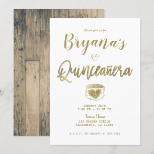 Invitation Rustique Grange Bois Or Blanc Chic Quinceañera 15