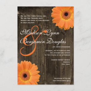 Invitation Rustique Grange Bois Orange Daisy Mariage Invitati