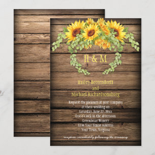 Invitation Rustique Grange Bois Tournesols Wreath Antlers Mar