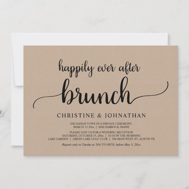 Invitation Rustique Heureux Jamais Après Brunch Mariage Elope (Devant)